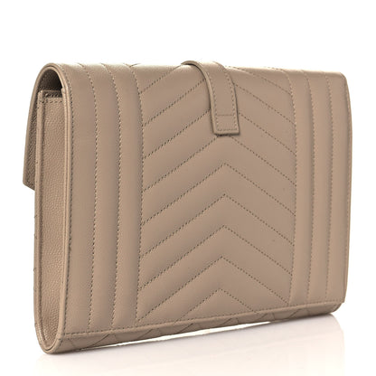Saint Laurent Grain De Poudre Textured Mixed Matelasse Triquilt Monogram Clutch Dark Beige 3 of 12