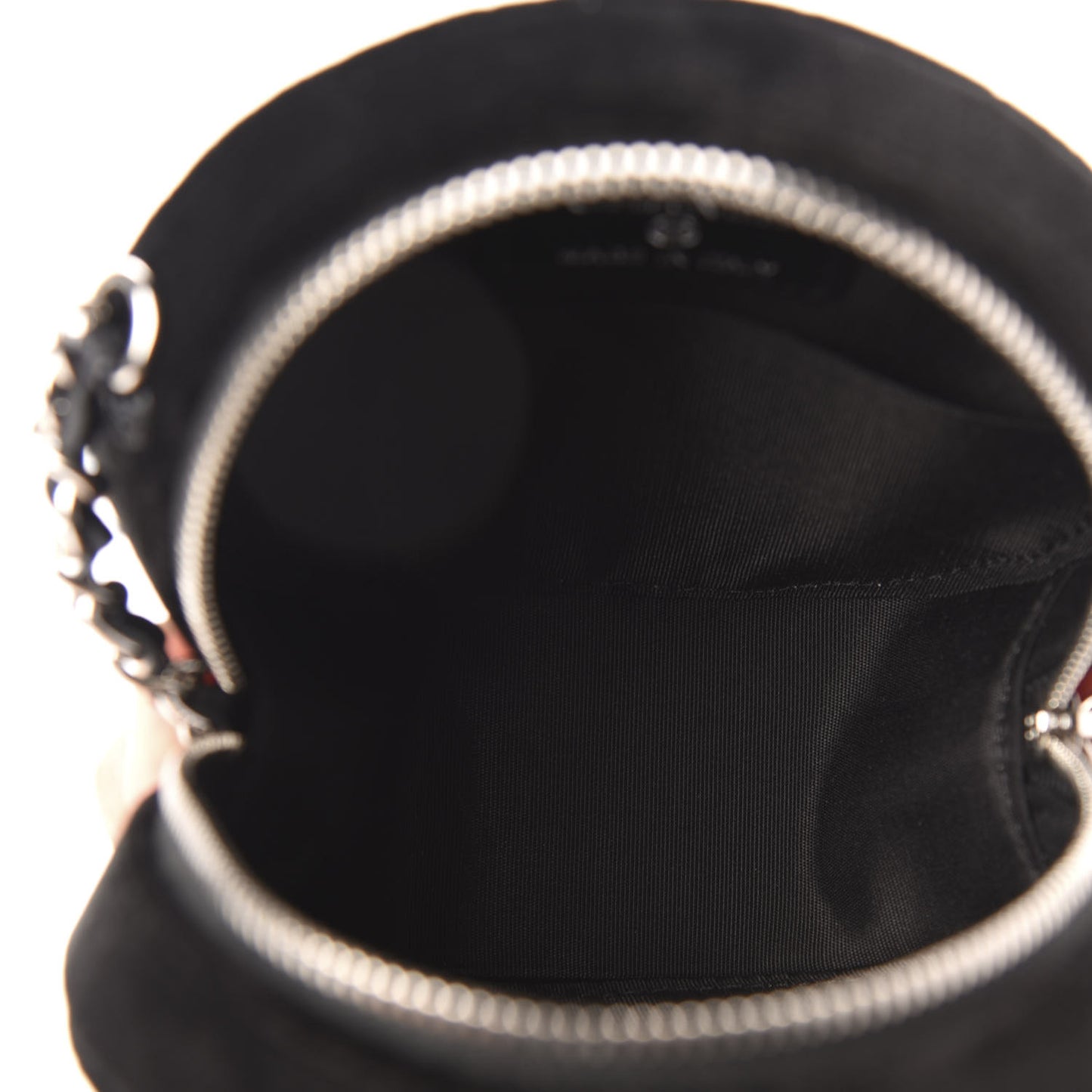 Suede Camellia Quilted Round Clutch With Chain Black