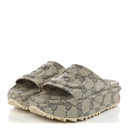 Gucci Cubic Rubber GG Monogram Womens Interlocking G Platform 42mm Slide Sandals 36 Beige Ebony 4 of 11