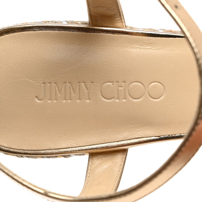 Jimmy Choo Metallic Raffia 120 Wedge Sandals 42 Gold 6 of 7