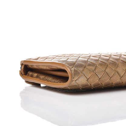 Bottega Veneta Metallic Grosgrain Intrecciato Zip Around Wallet Dark Gold 5 of 11