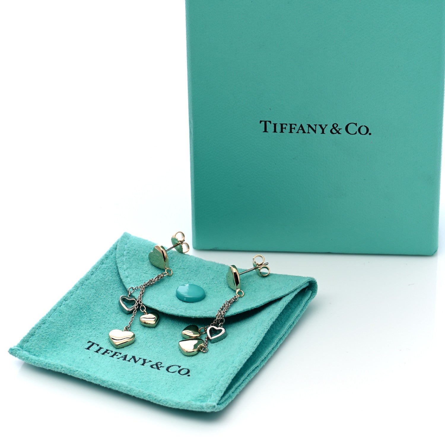 Tiffany 18K Yellow Gold White Gold Multi Heart Drop Earrings 8 of 8