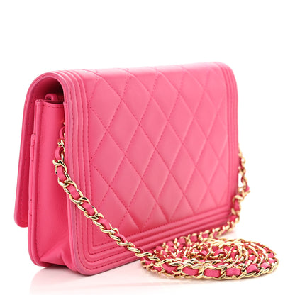 Chanel Lambskin Quilted Boy Wallet On Chain WOC Dark Pink 2 of 12