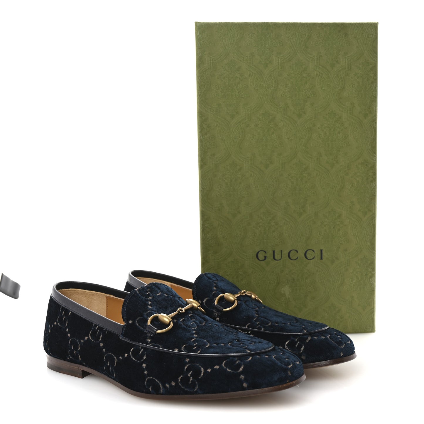 Velvet GG Monogram Horsebit Mens Jordaan Loafers 9 Blue Beige