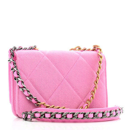 Chanel Denim Quilted Chanel 19 Wallet On Chain WOC Neon Pink 3 of 11
