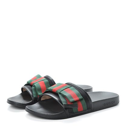 Gucci Satin Web Bow Slide Sandals 40 Black 3 of 9