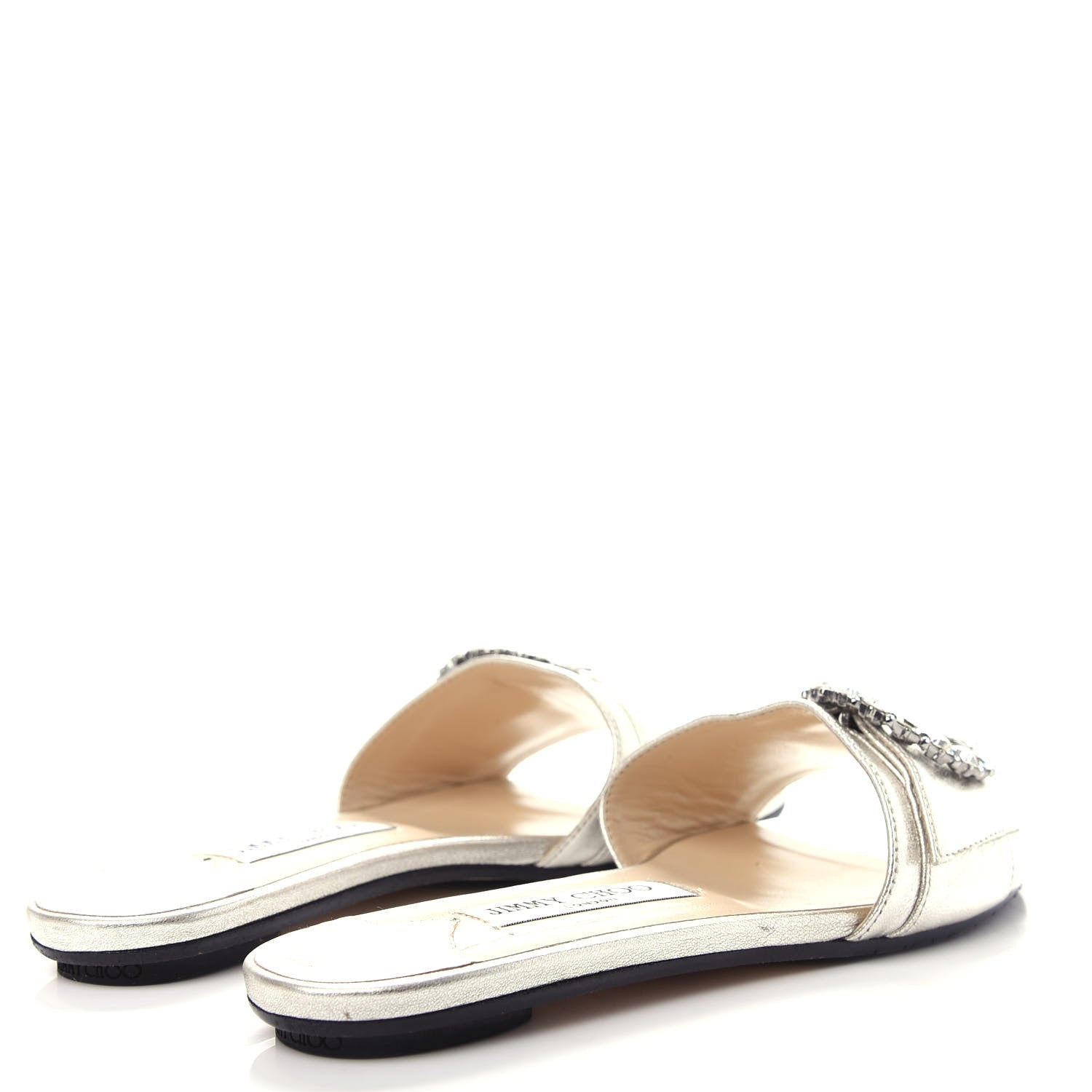 Jimmy Choo Metallic Nappa Granger 173 Flat Sandals 36.5 Silver Crystal 4 of 10