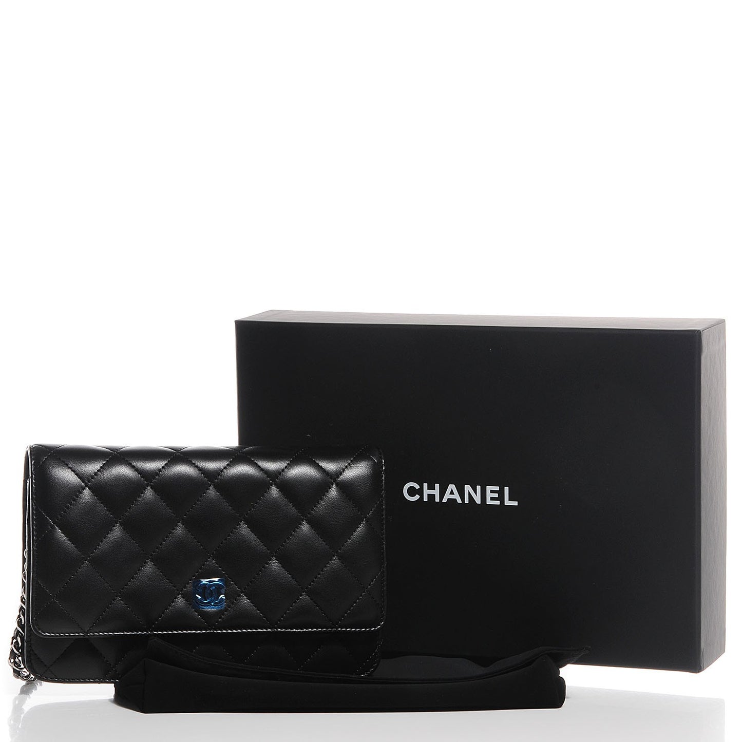 Lambskin Quilted Wallet on Chain WOC Black