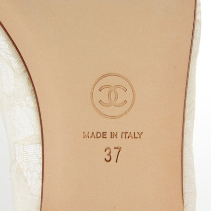 Chanel Lace Patent Calfskin Cap Toe CC Ballerina Flats 37 Off White Black 7 of 7