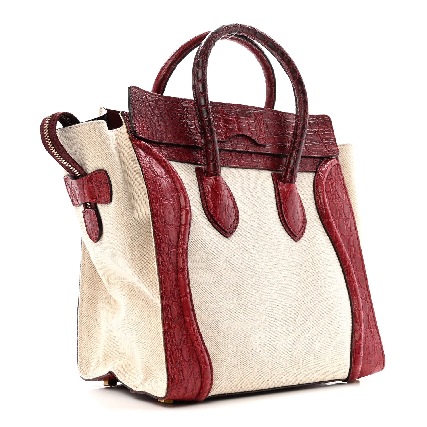 Celine Canvas Crocodile Embossed Bi-Color Mini Luggage Beige Red