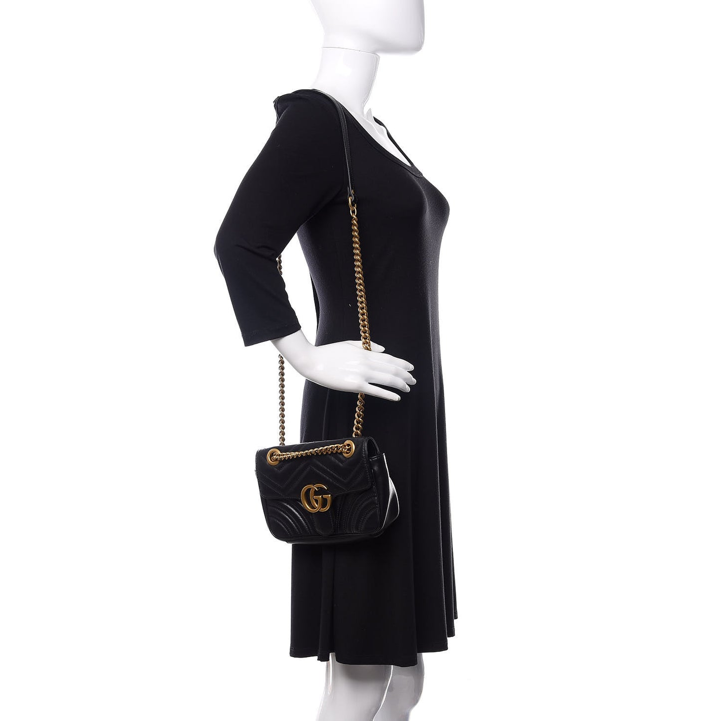 Calfskin Matelasse Mini GG Marmont Shoulder Bag Black