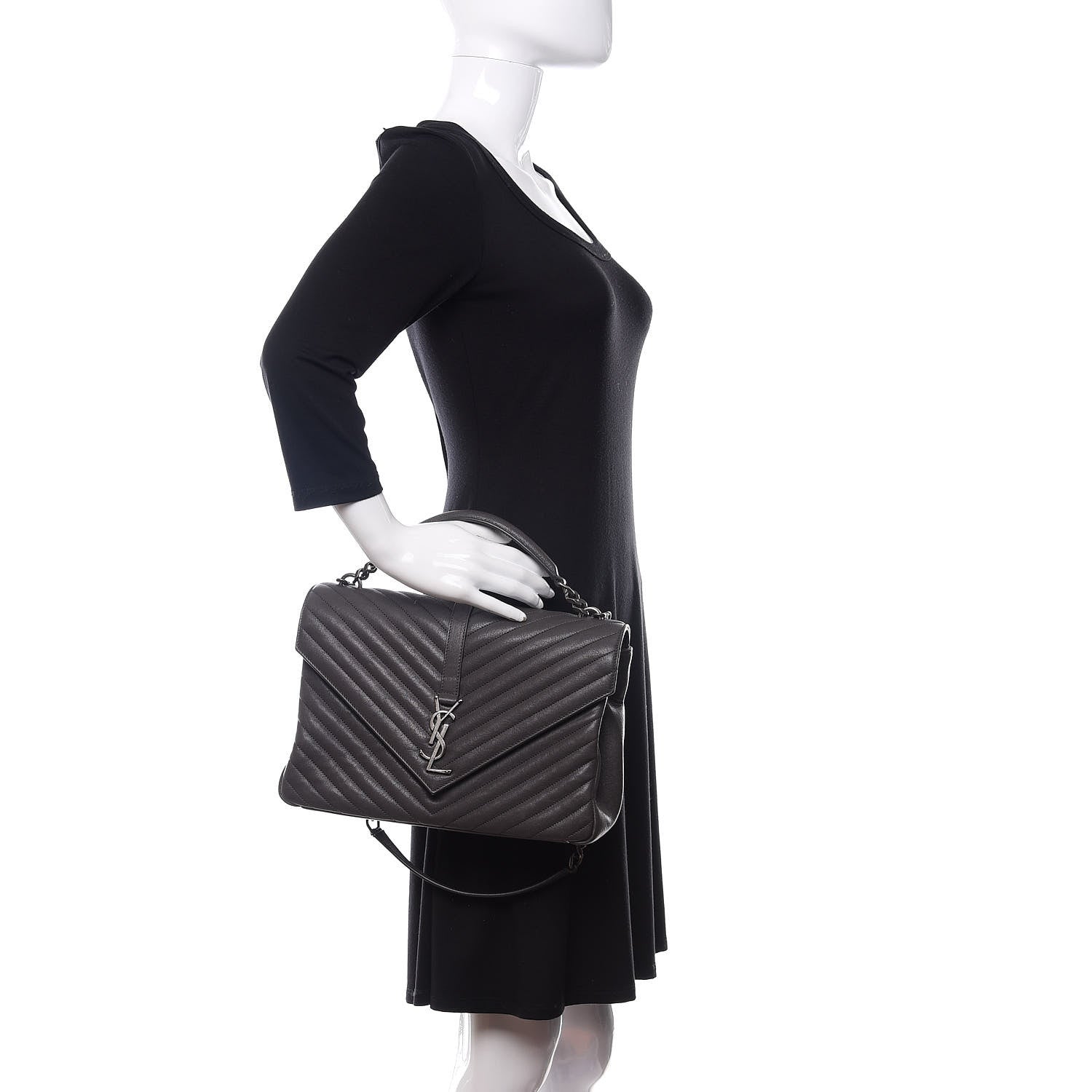 Saint Laurent Sheepskin Matelasse Chevron Monogram Large College Satchel Dark Anthracite 3 of 10