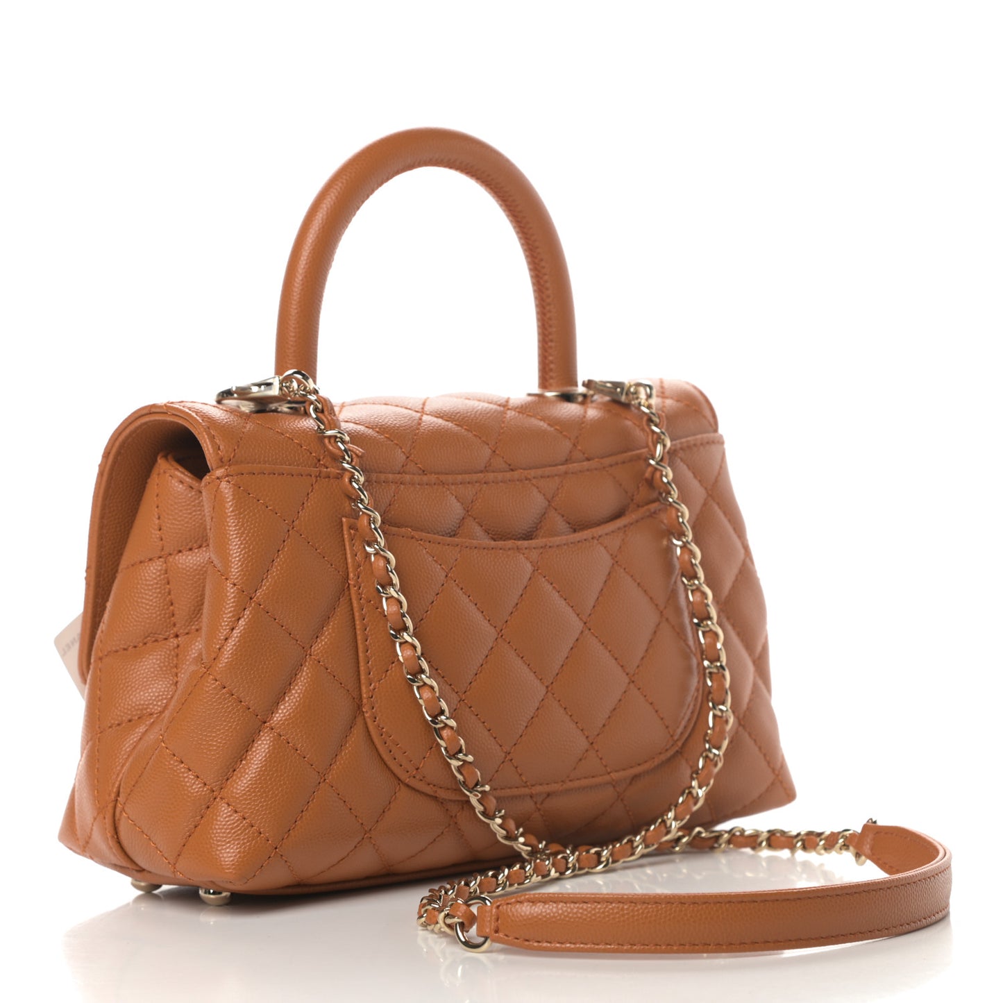 Caviar Quilted Mini Coco Handle Flap Light Brown