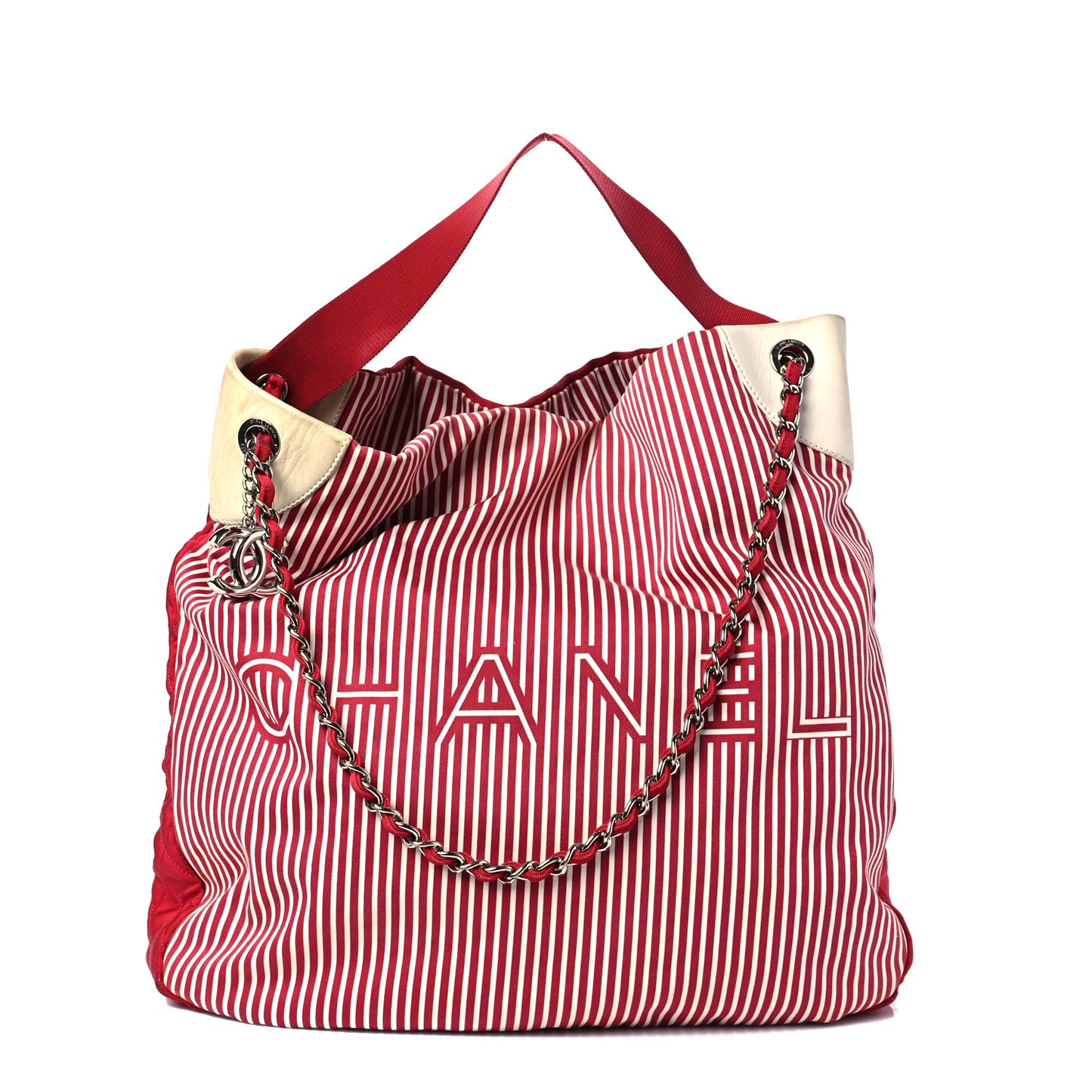 Striped Canvas Logo Tote Red