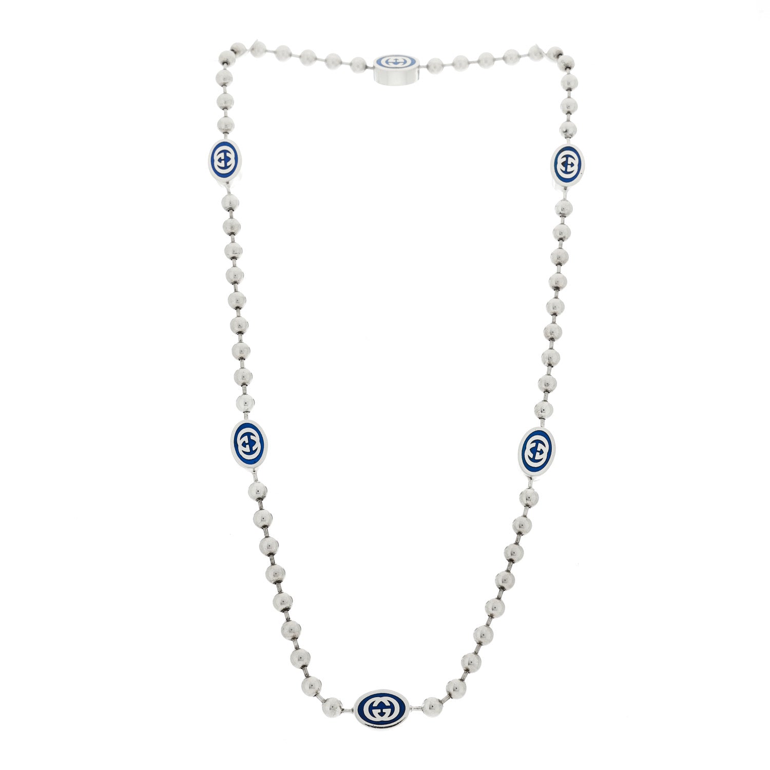 Gucci Sterling Silver Enamel Thin Interlocking G Necklace Blue 3 of 4