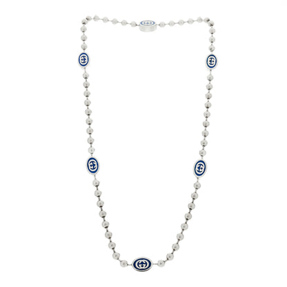 Gucci Sterling Silver Enamel Thin Interlocking G Necklace Blue 3 of 4
