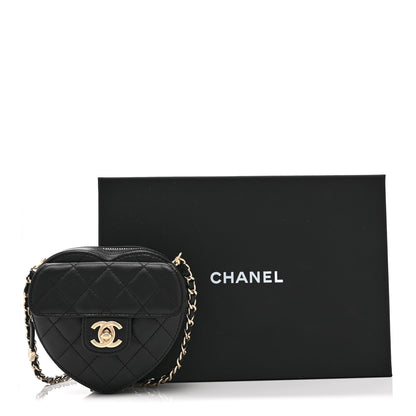 Chanel Lambskin Quilted CC In Love Heart Clutch With Chain Black 11 of 11