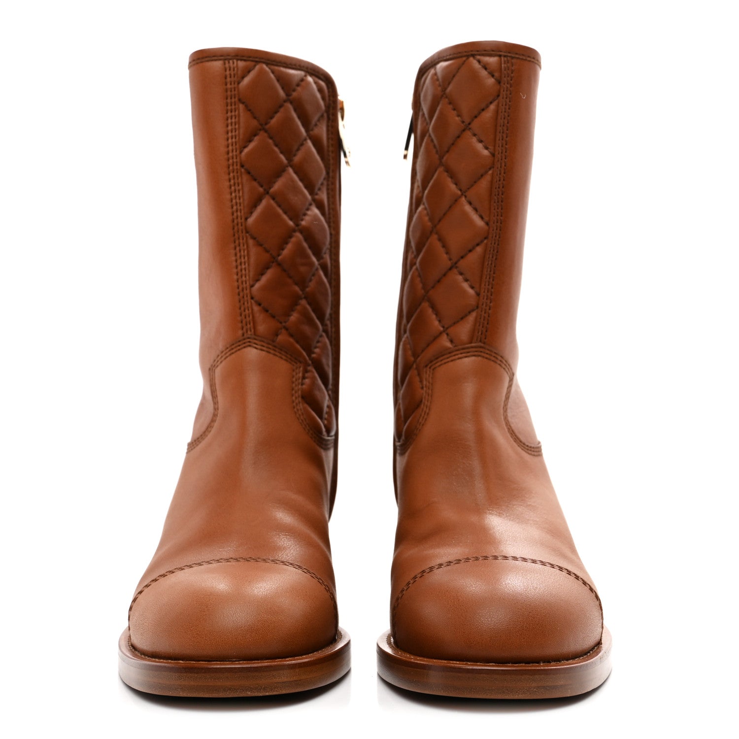 Chanel Calfskin CC Logo Mid Calf Boots 38 Brown 3 of 9