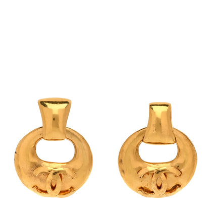 Chanel Metal Round CC Drop Clip On Earrings Gold 1 of 4