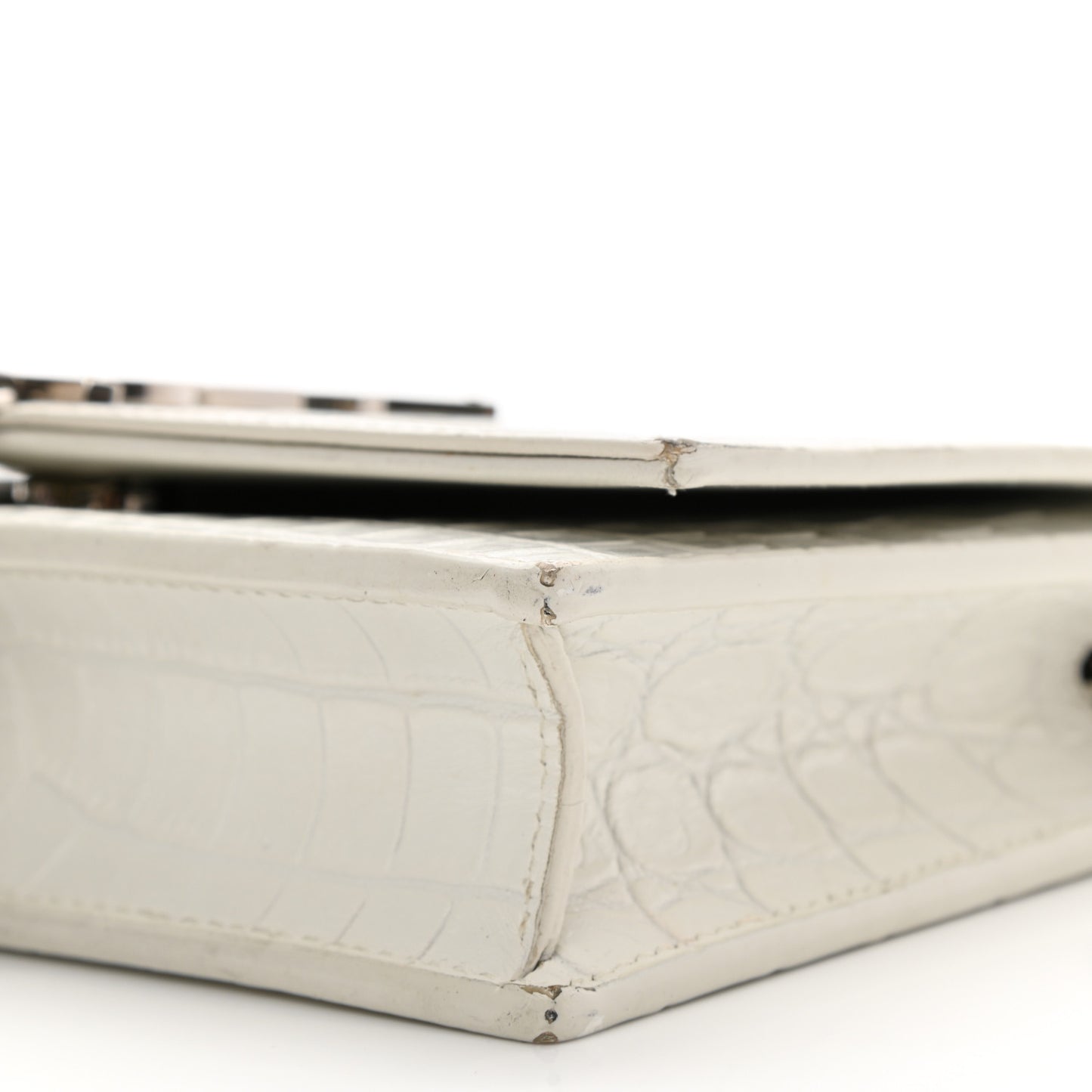 Calfskin Crocodile Embossed Kate Monogram Tassel Chain Wallet Crema Soft