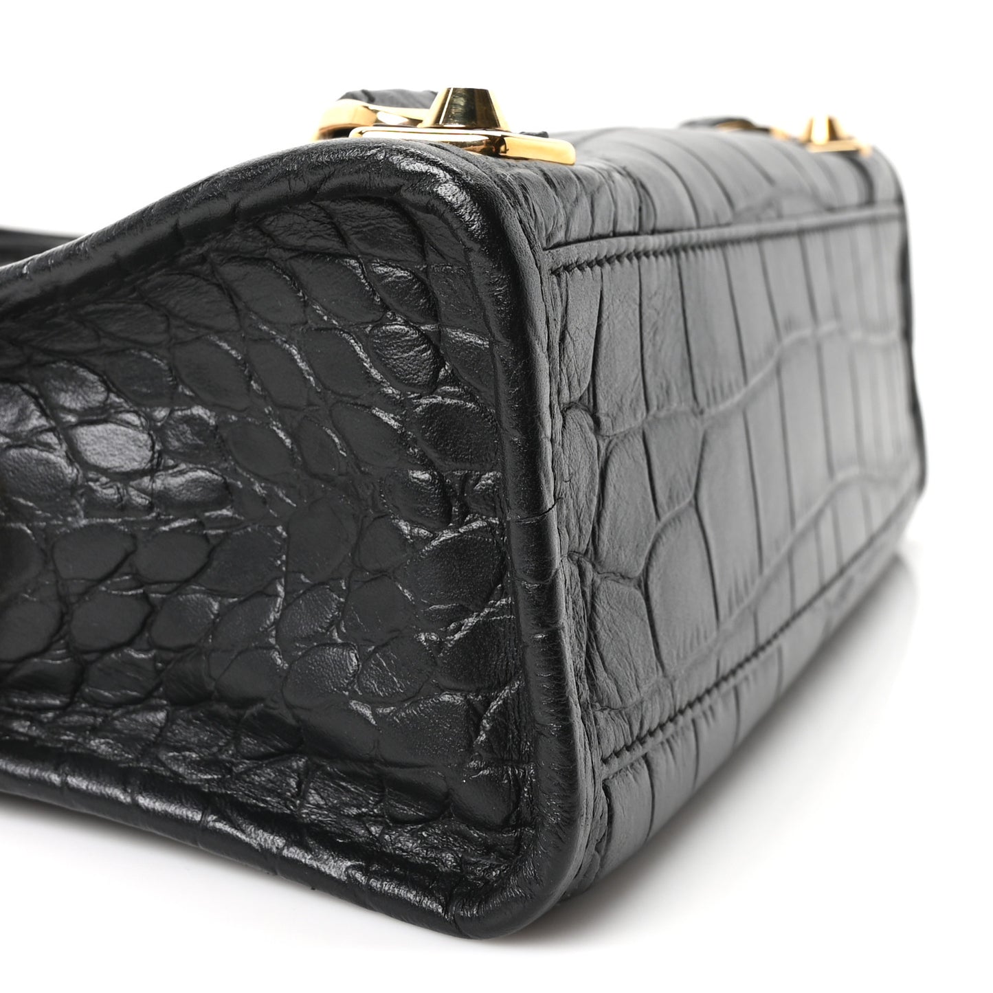Calfskin Crocodile Embossed Gold Metallic Edge Hardware Mini City Black