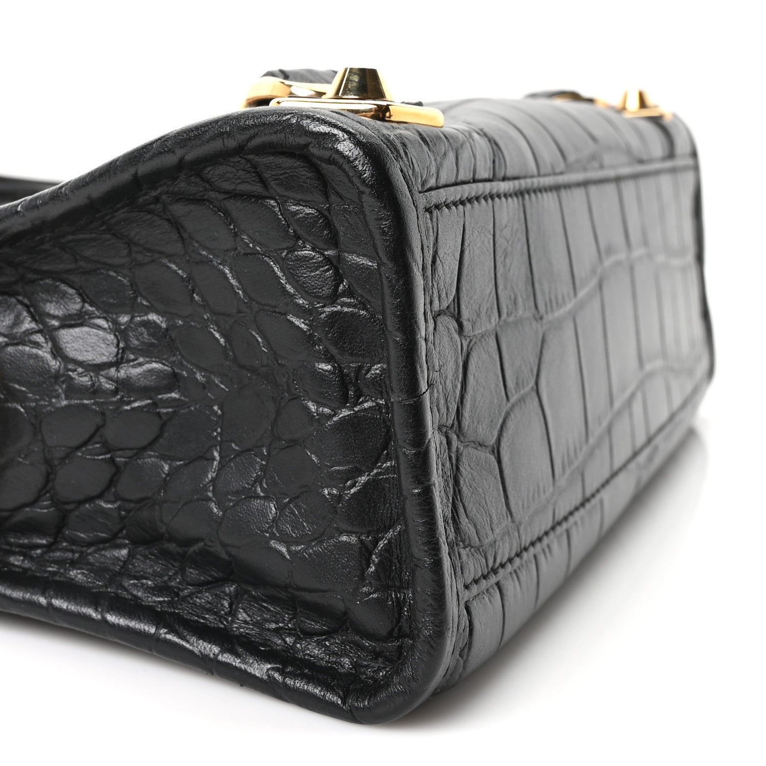 Balenciaga Calfskin Crocodile Embossed Gold Metallic Edge Hardware Mini City Black 9 of 10