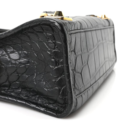 Balenciaga Calfskin Crocodile Embossed Gold Metallic Edge Hardware Mini City Black 9 of 10