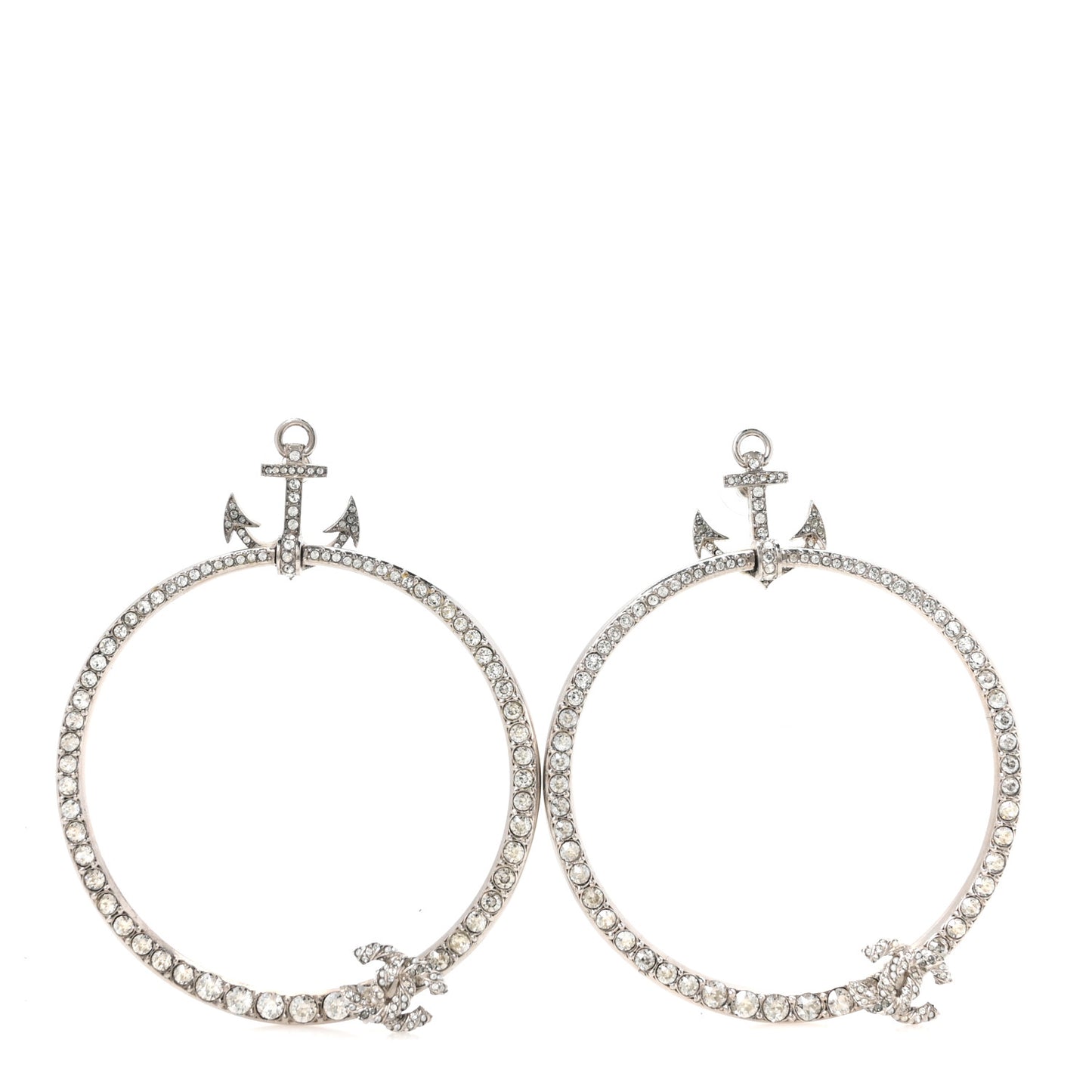 Crystal Anchor CC Hoop Earrings Silver