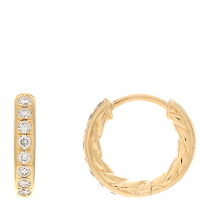 David Yurman 18K Yellow Gold Diamond Sculpted Cable Huggie Hoop Earrings 1 of 4