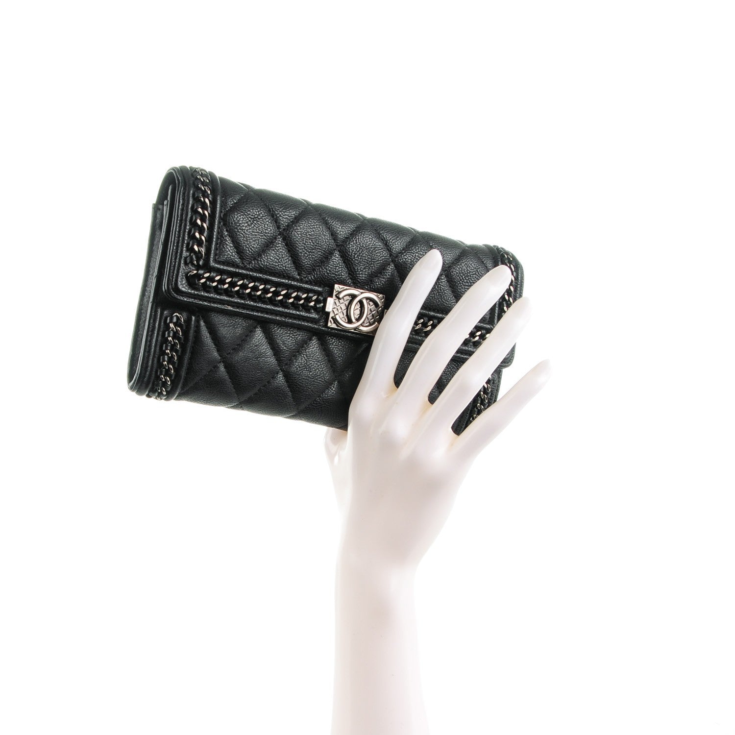 Chanel Calfskin Quilted Boy Chain Around Flap Wallet Black 2 of 7