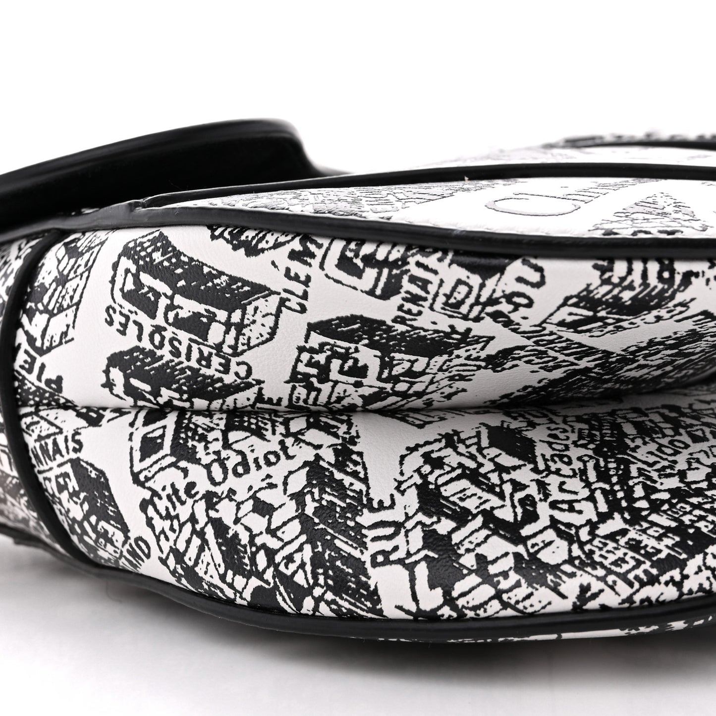 Calfskin Plan De Paris Printed Saddle Bag With Strap White Black