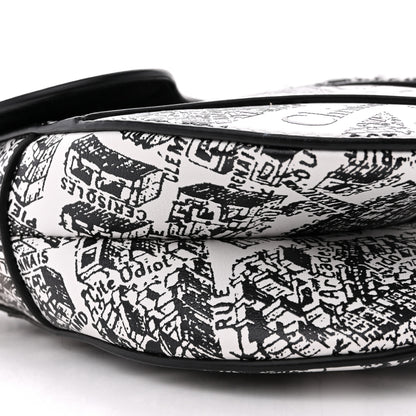 Christian Dior Calfskin Plan De Paris Printed Saddle Bag With Strap White Black 9 of 12