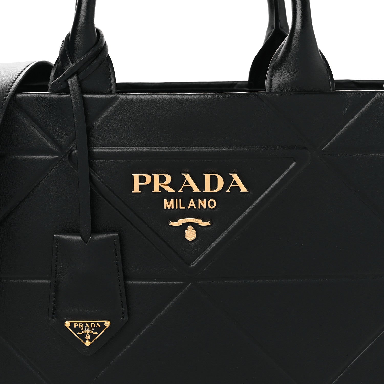 Prada Soft Calfskin Triangolo Symbole Embossed Small Tote Black 7 of 9