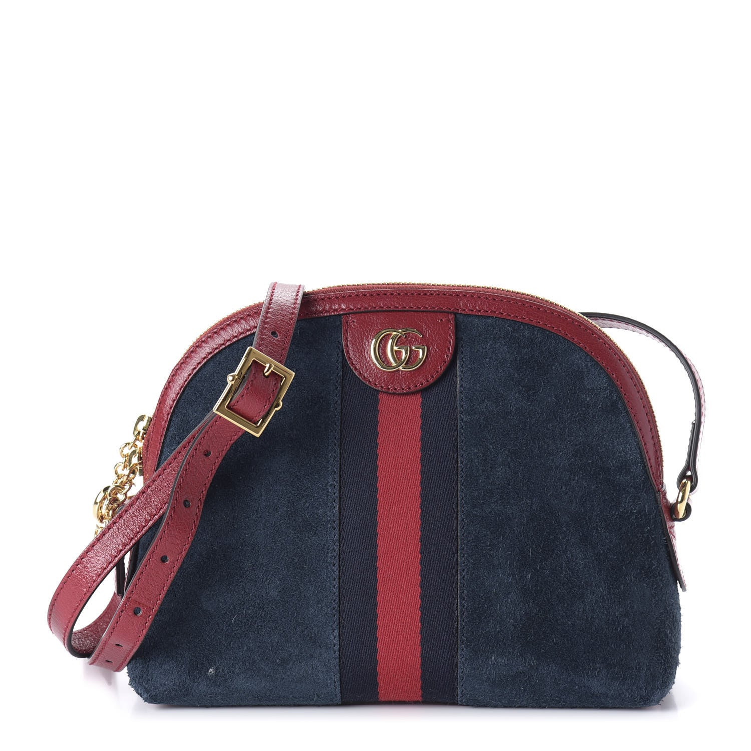 Gucci Suede Calfskin Web Small Ophidia Dome Shoulder Bag New Blue Romantic Cherry 1 of 10