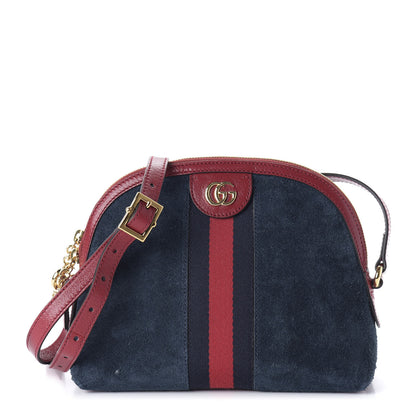 Gucci Suede Calfskin Web Small Ophidia Dome Shoulder Bag New Blue Romantic Cherry 1 of 10