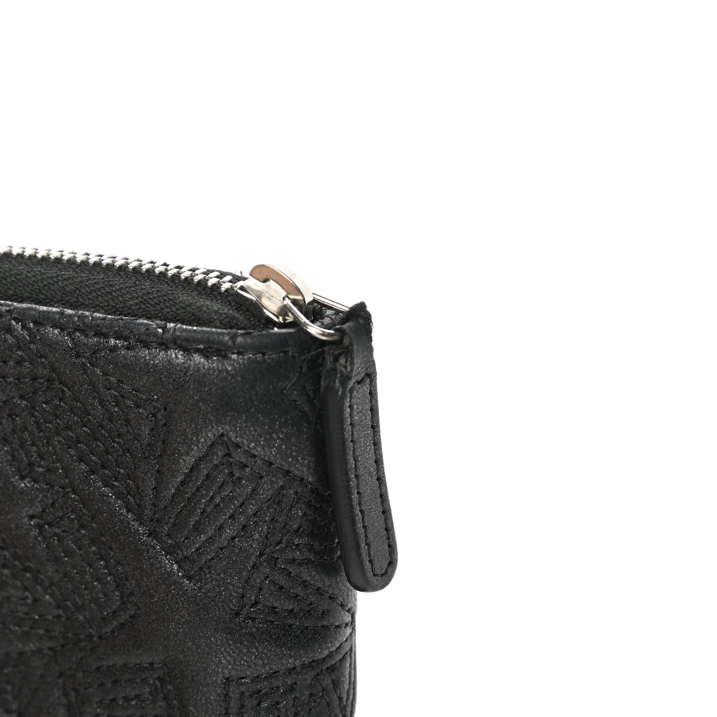 Metallic Lambskin Star Embossed Coin Purse Case Black