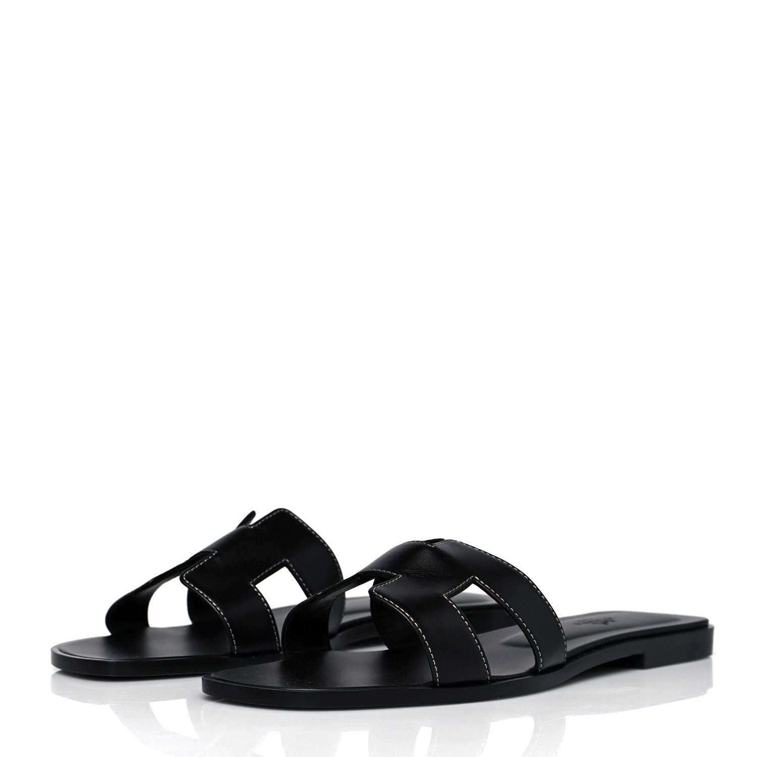 Hermes Box Calfskin Oran Sandals 40 Black 3 of 9