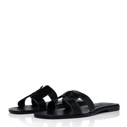 Hermes Box Calfskin Oran Sandals 40 Black 3 of 9