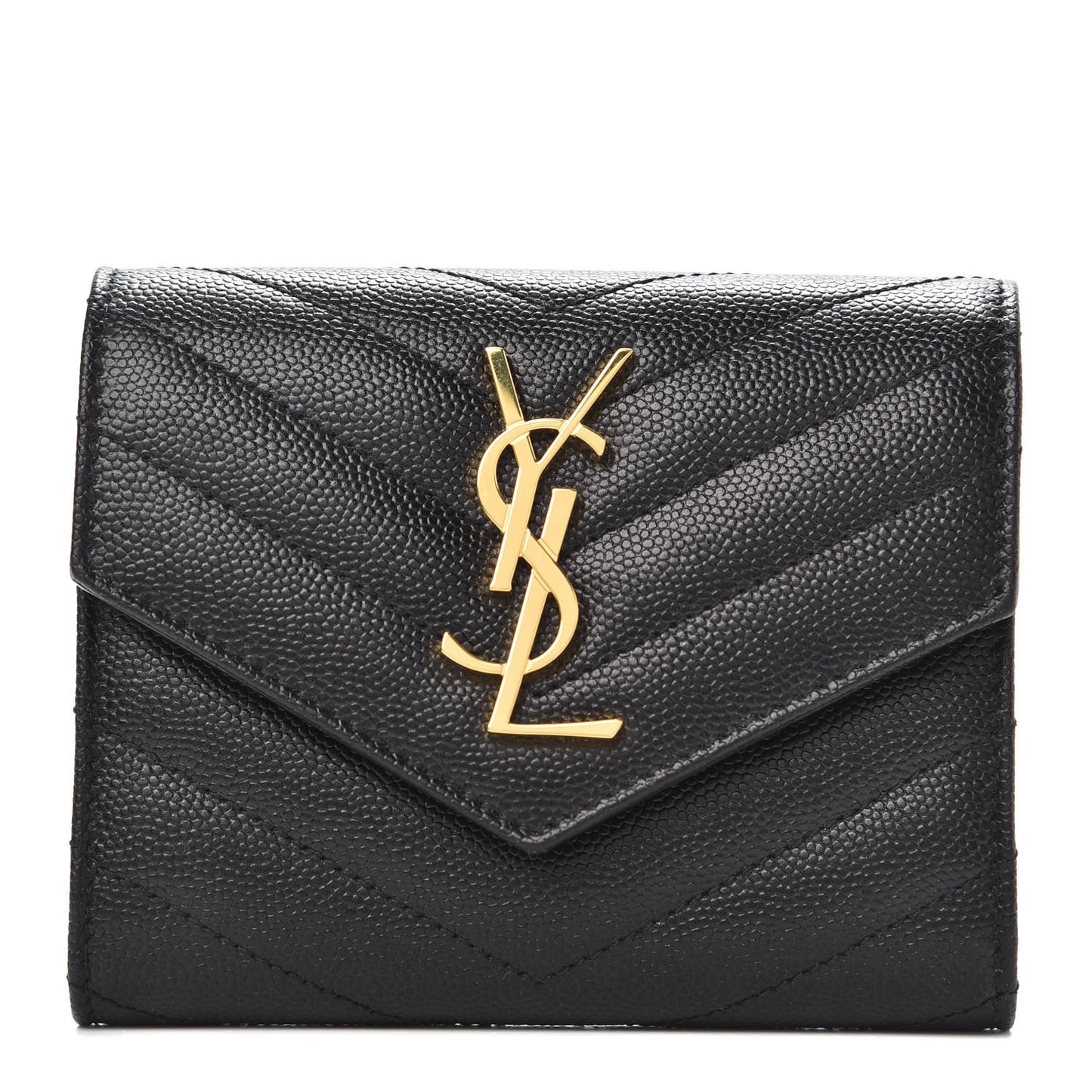 Grain De Poudre Matelasse Chevron Monogram Compact Tri Fold Wallet Black