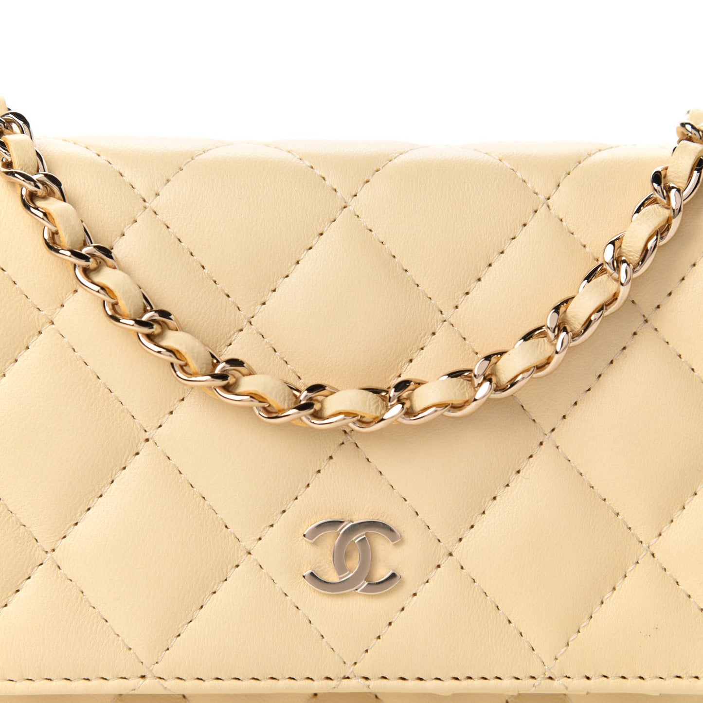 Lambskin Quilted Mini Wallet On Chain WOC Yellow