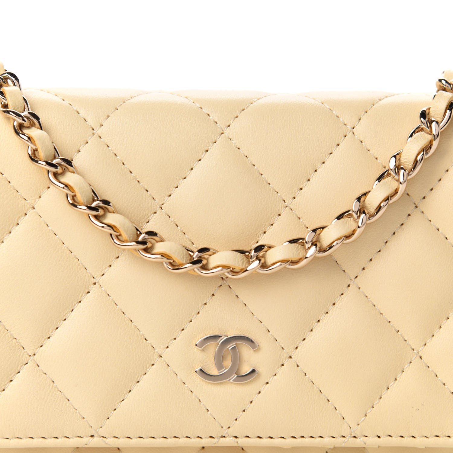 Chanel Lambskin Quilted Mini Wallet On Chain WOC Yellow 10 of 11
