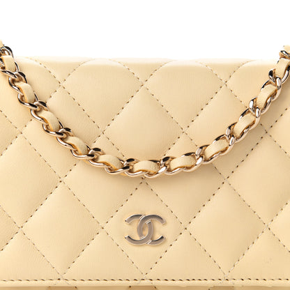 Chanel Lambskin Quilted Mini Wallet On Chain WOC Yellow 10 of 11