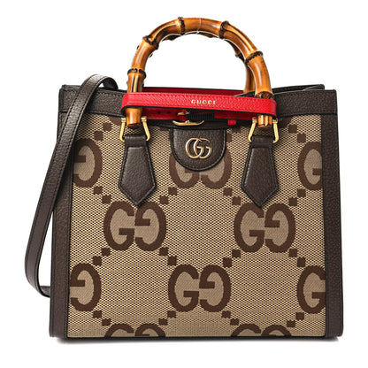 Gucci Monogram Jumbo GG Textured Dollar Calfskin Small Diana Tote Bag Camel Ebony New Acero Pomegranate Red 1 of 5