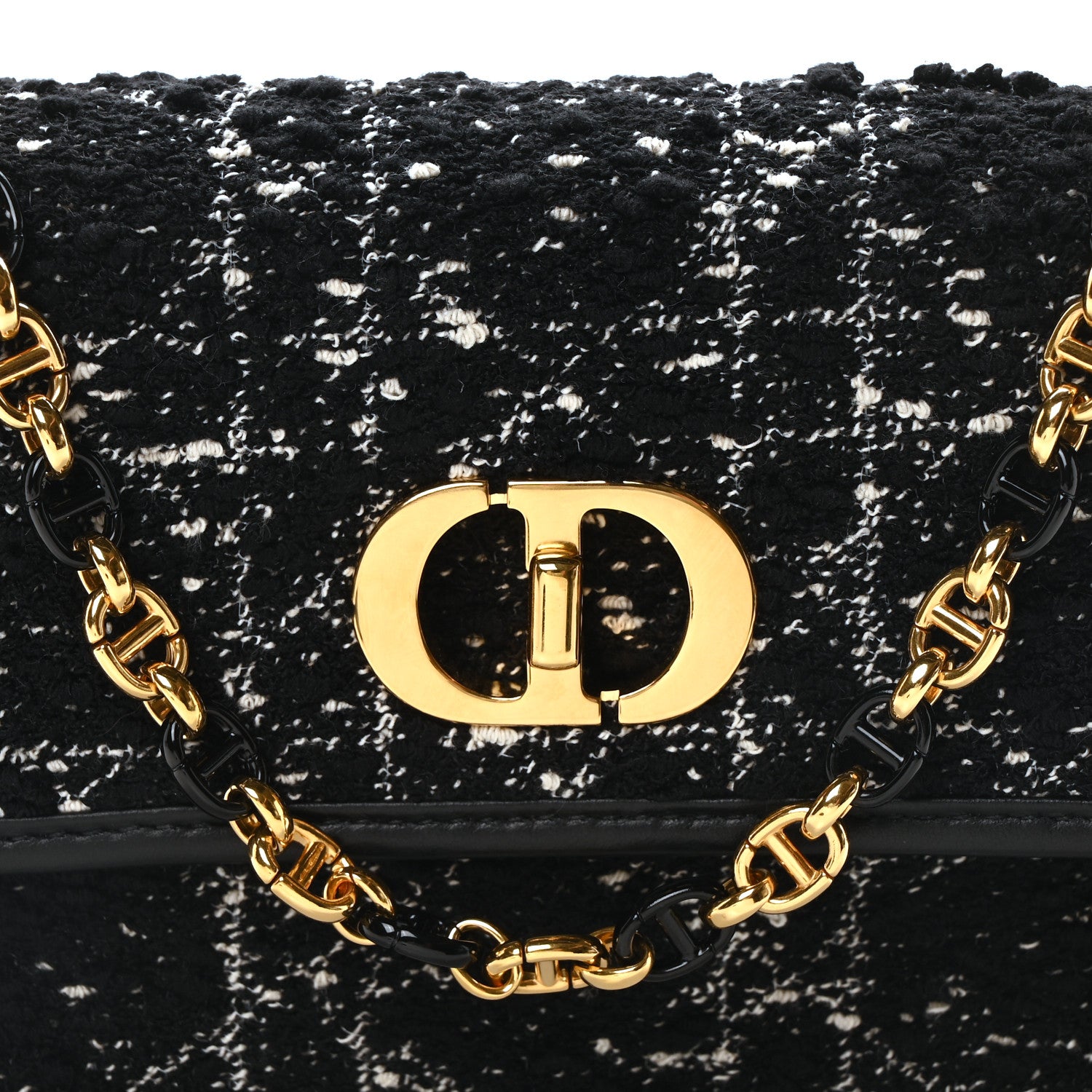Christian Dior Tweed Macrocannage Mini Miss Caro Bag Black White