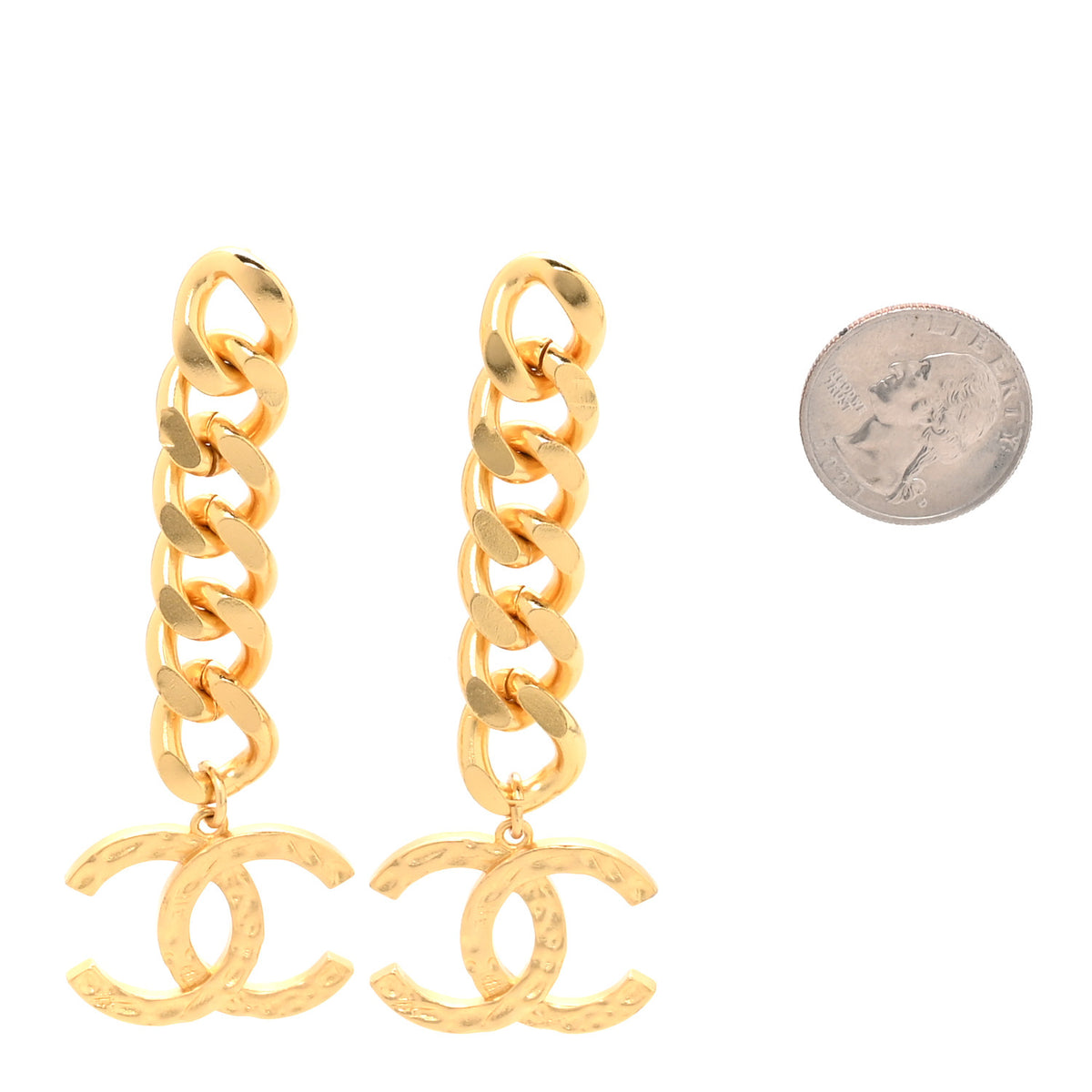 CC Drop Chain Drop Earrings Gold
