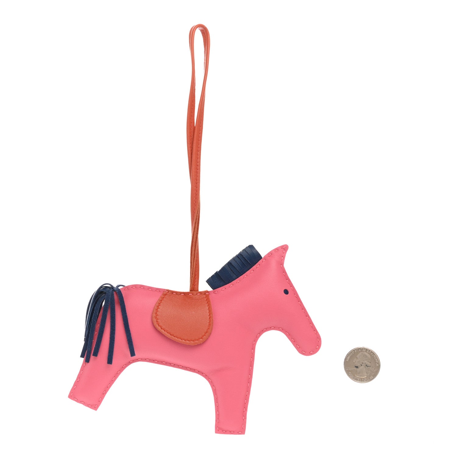 Hermes Milo Lambskin Grigri Rodeo Horse Bag Charm MM Rose Azalee Cornaline Bleu De Malte 2 of 5
