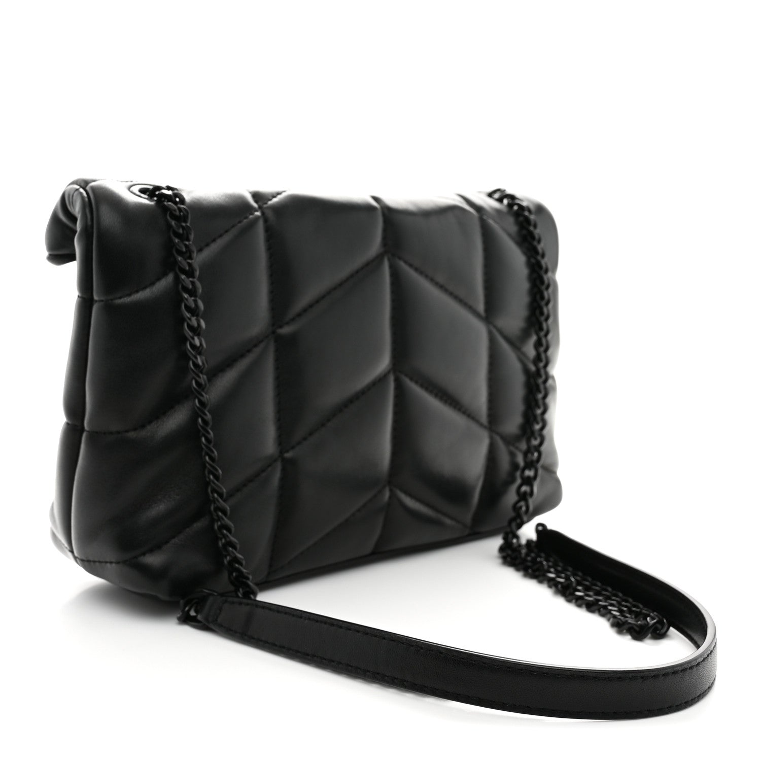 Saint Laurent Lambskin Quilted Toy Loulou Puffer Monogram Monochrome Chain Satchel Black 3 of 11