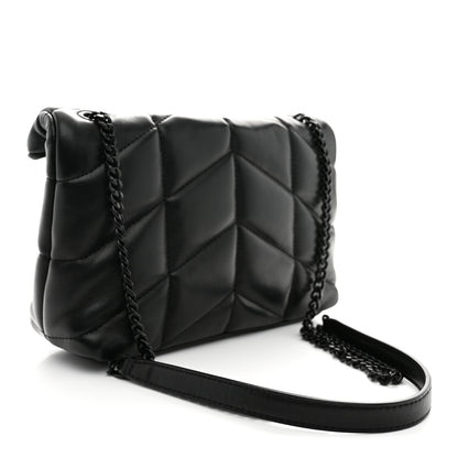 Saint Laurent Lambskin Quilted Toy Loulou Puffer Monogram Monochrome Chain Satchel Black 3 of 11