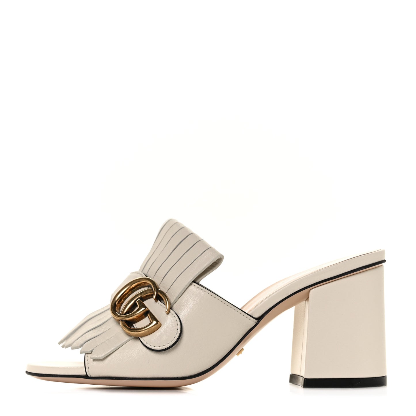 Malaga Kid GG Marmont Fringe 75mm Slide Sandals 35 Mystic White