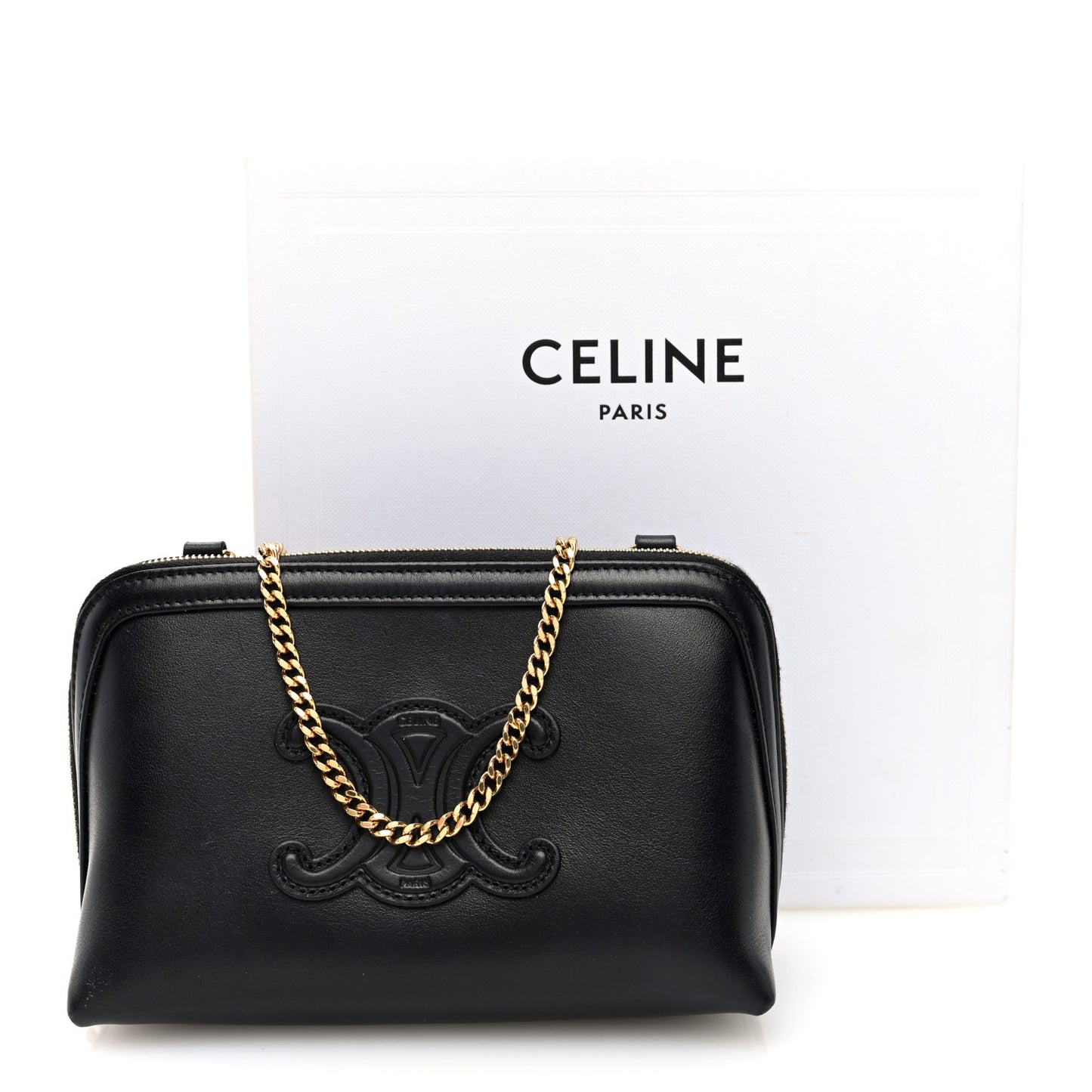 Smooth Calfskin Cuir Triomphe Clutch on Chain Black